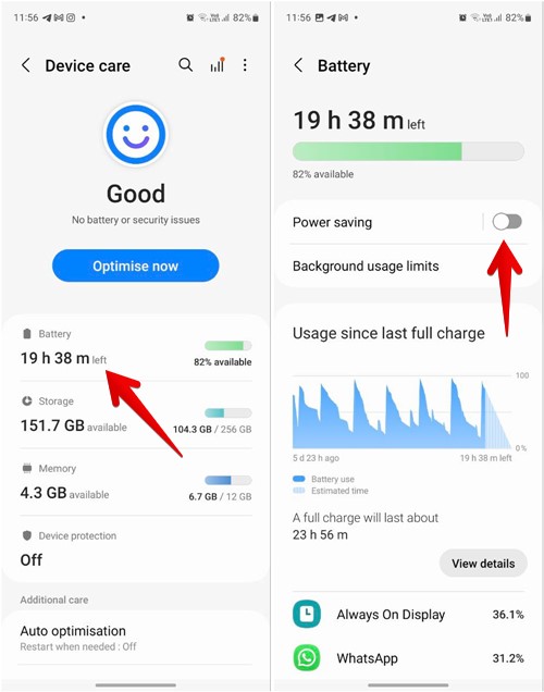 Disabling "Power saving" option in Samsung phone. 