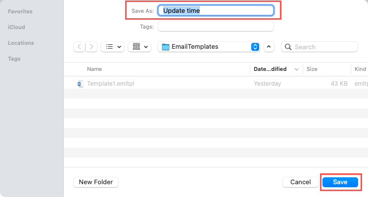 Save As dialog box and Save button on Mac
