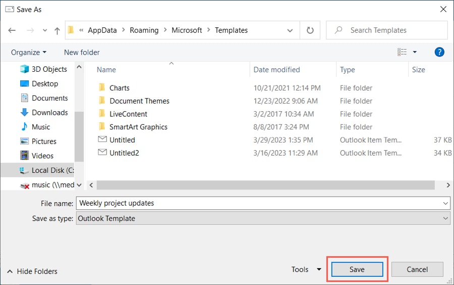 Save As dialog box with the Save button on Windows