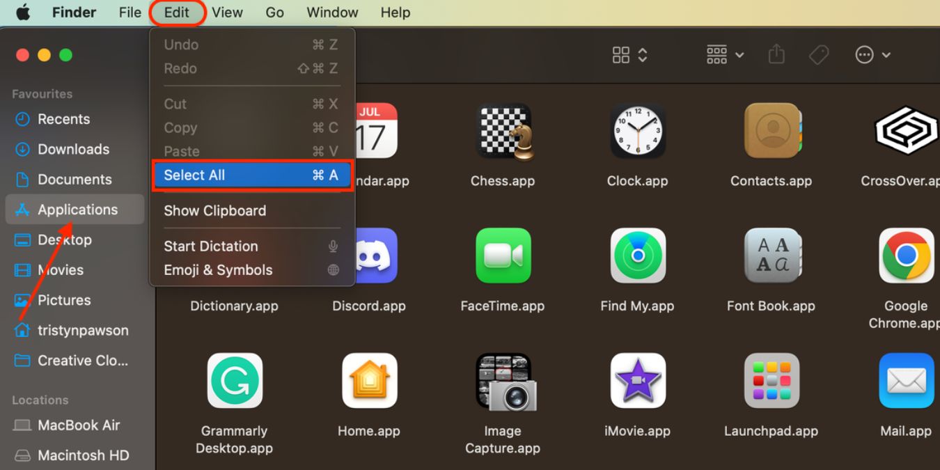 Select All Using Finder Options
