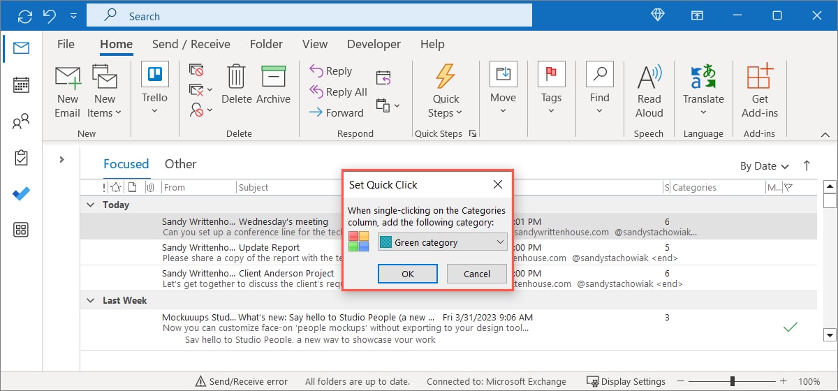 Set Quick Click box in Outlook