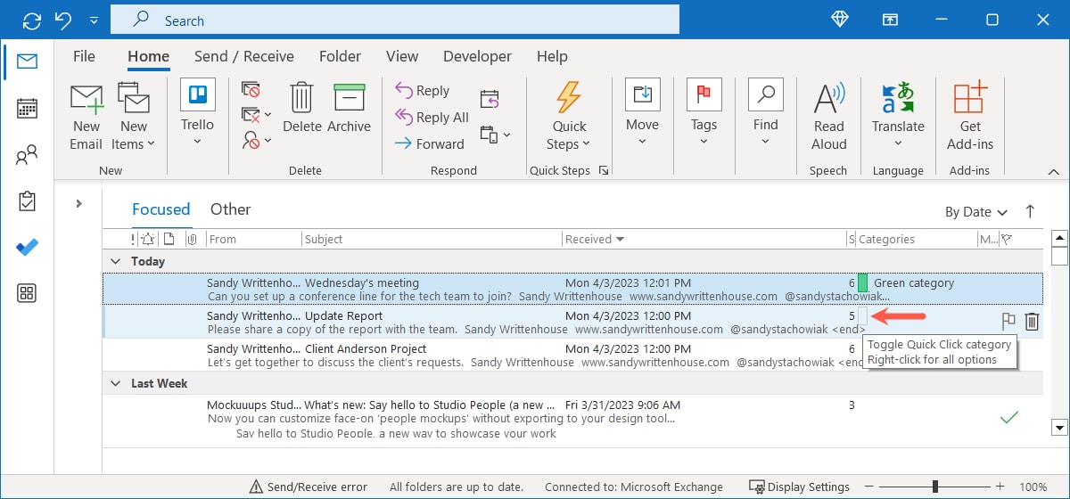 Set Quick Click indicator in Outlook