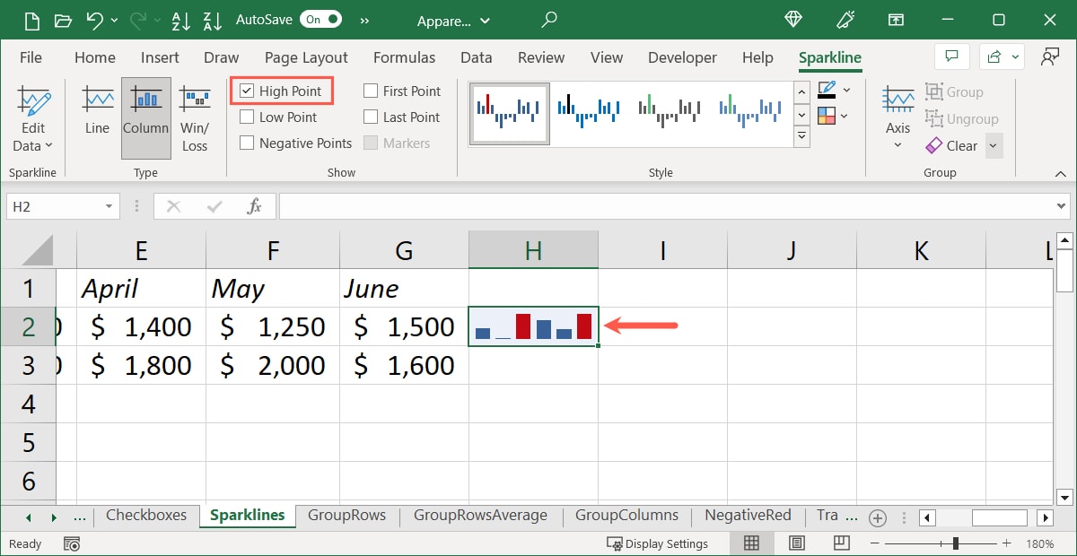 High Point selected in the Show section