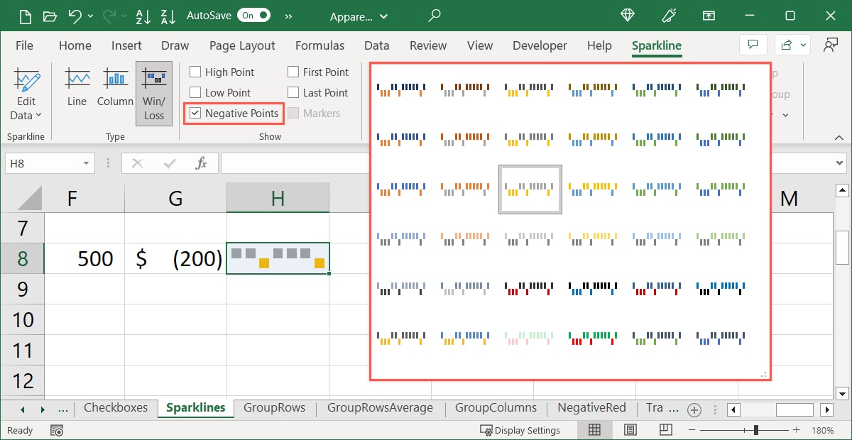 Style colors for a Sparkline