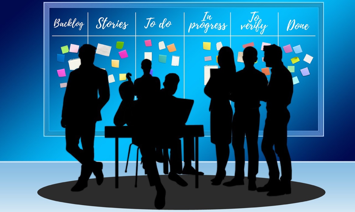 Team with a Kanban board