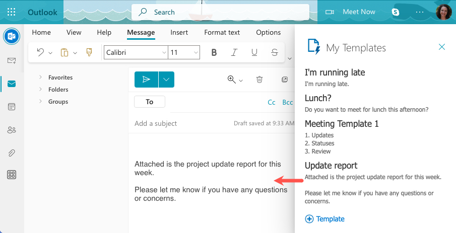 Template opened on the Web
