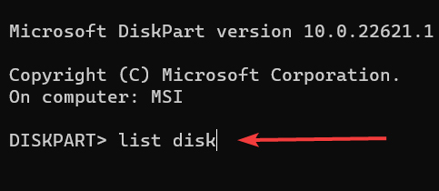 Usb Installer Type List Disk And Press Enter