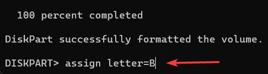 Assigning new letter in USB drive in Command Prompt.