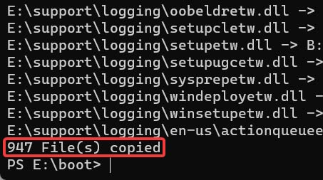 Windows 11 files copied to USB drive.