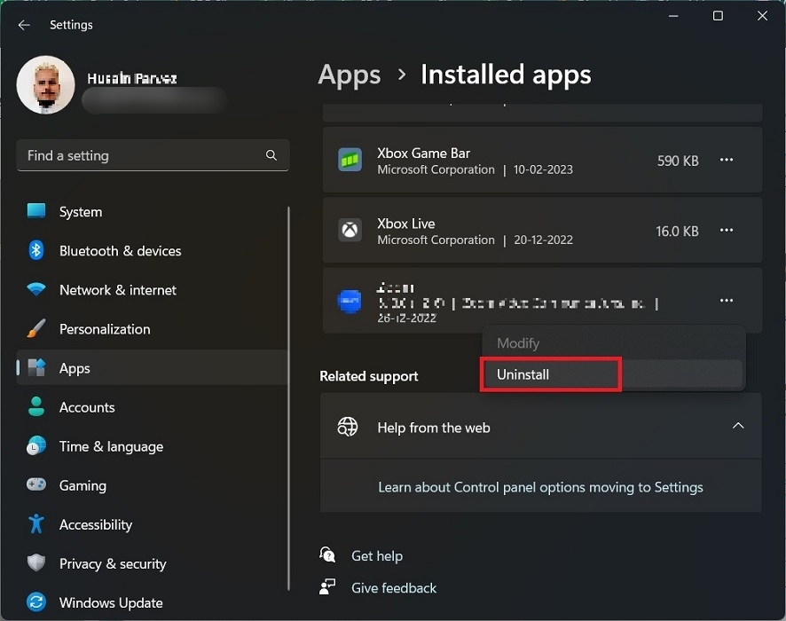 Uninstalling antivirus from PC.