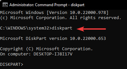 Running "diskpart" in Command Prompt.