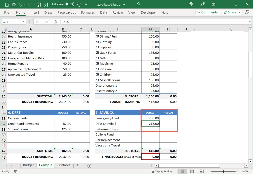 Vertex42 template Budget and Actual columns