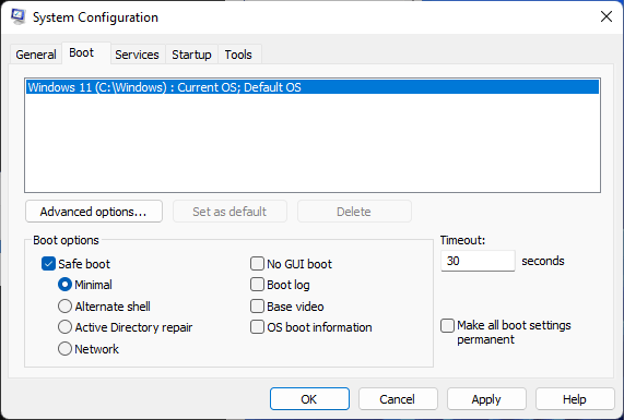 "Boot options" in System Configuration window.