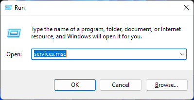 Typing "services.msc" in Run window.
