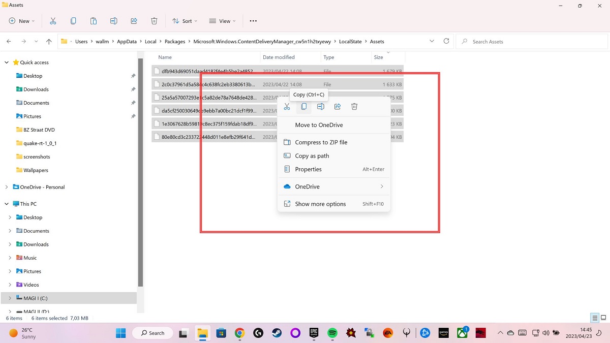 Copying Spotlight files from File Explorer.
