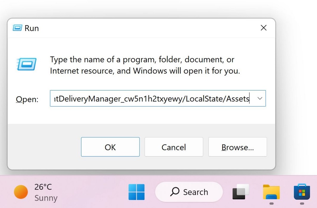Typing command in "Run" window.