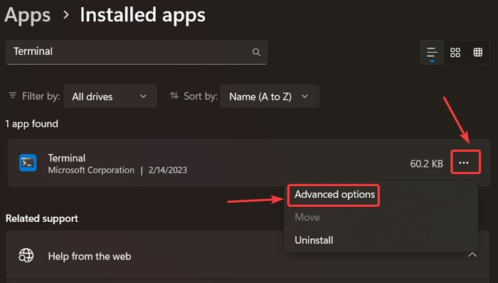 "Repair" and "Reset" functions for individual apps in Windows.