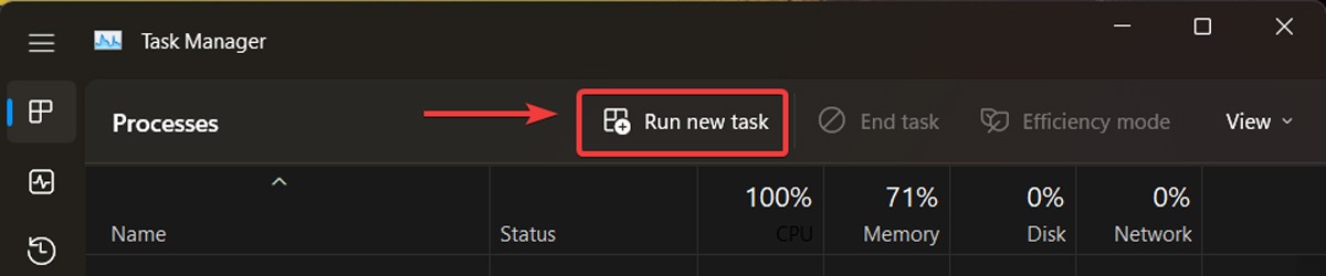 "Run new task" option in Task Manager.
