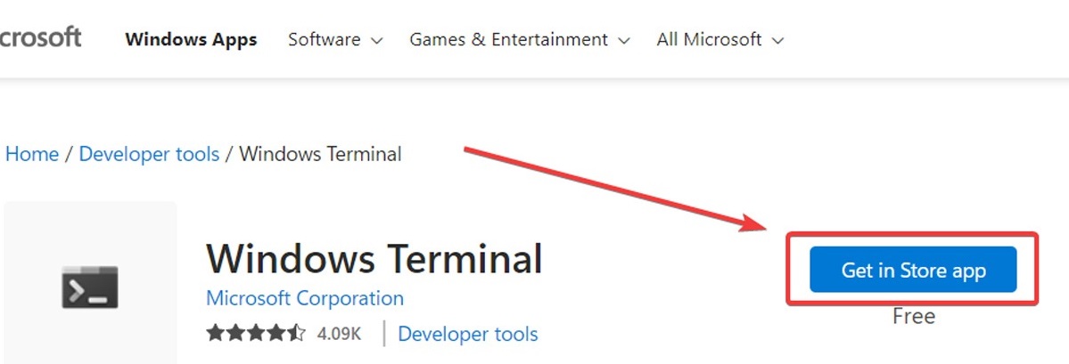 Windows Terminal can be accessed from the Microsoft Store.