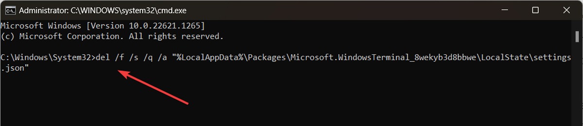 Executing command in Command Prompt.