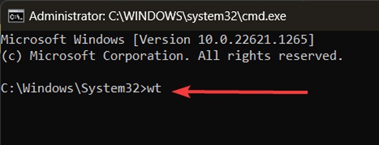 Typing "wt" in Command Prompt.