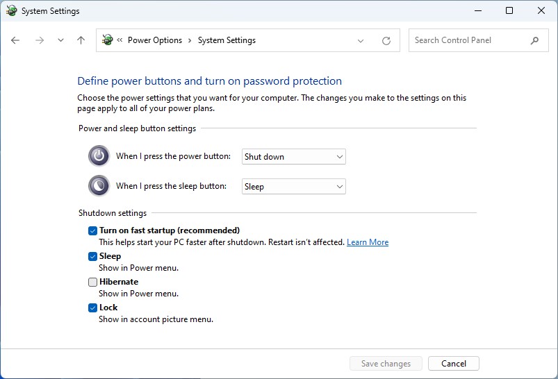 Enabling "Hiberate" option in System Settings. 