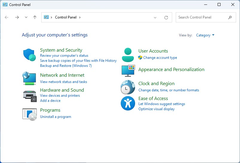 Clicking on "System and Security" option in Control Panel.