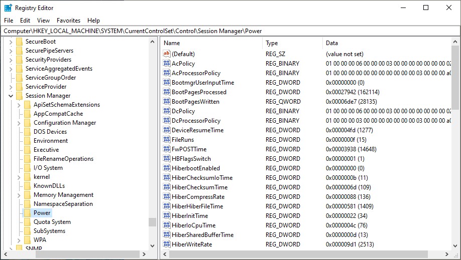Registry editor view with address at the top. 