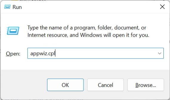 Typing "appwiz.cpl" in Run window.