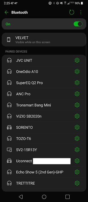 List of Bluetooth devices that were paired with Android phone. 