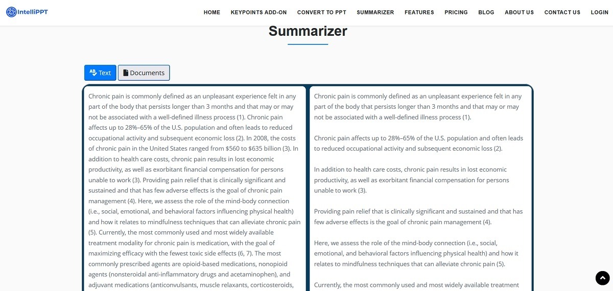 Intelli PPT website overview in browser.