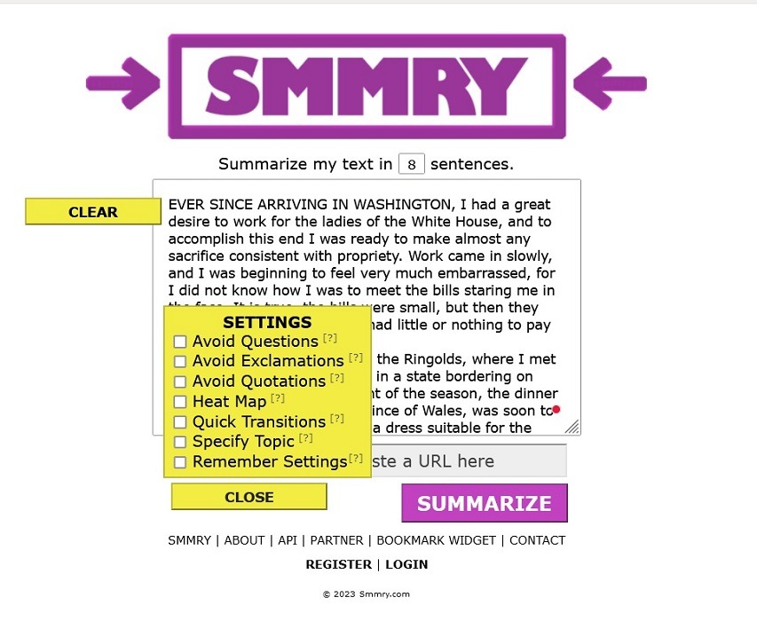 best-summarizing-tools-smmry Smmry website overview in browser.