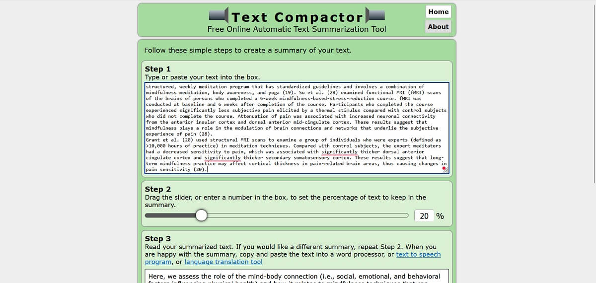 Text Compactor website overview in browser.