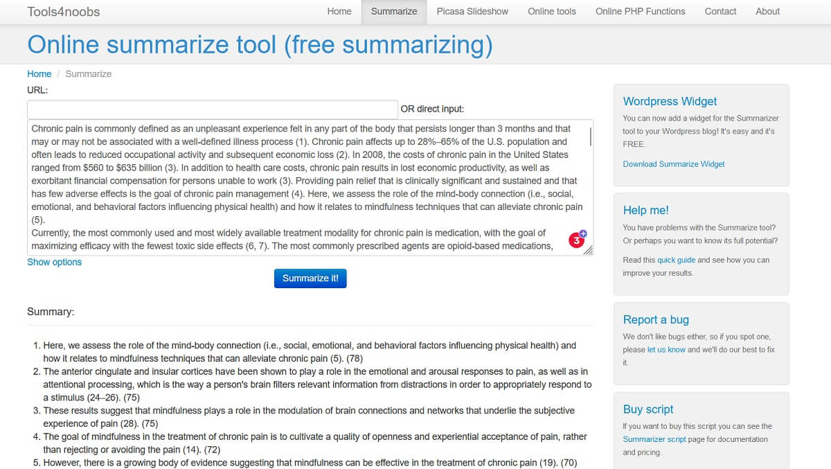 best-summarizing-tools-tools4noobs Tools4noobs website overview in browser.