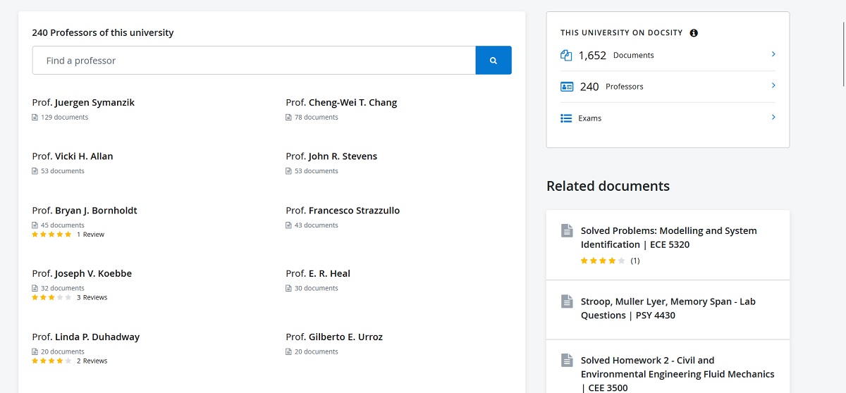 Docsity website overview.