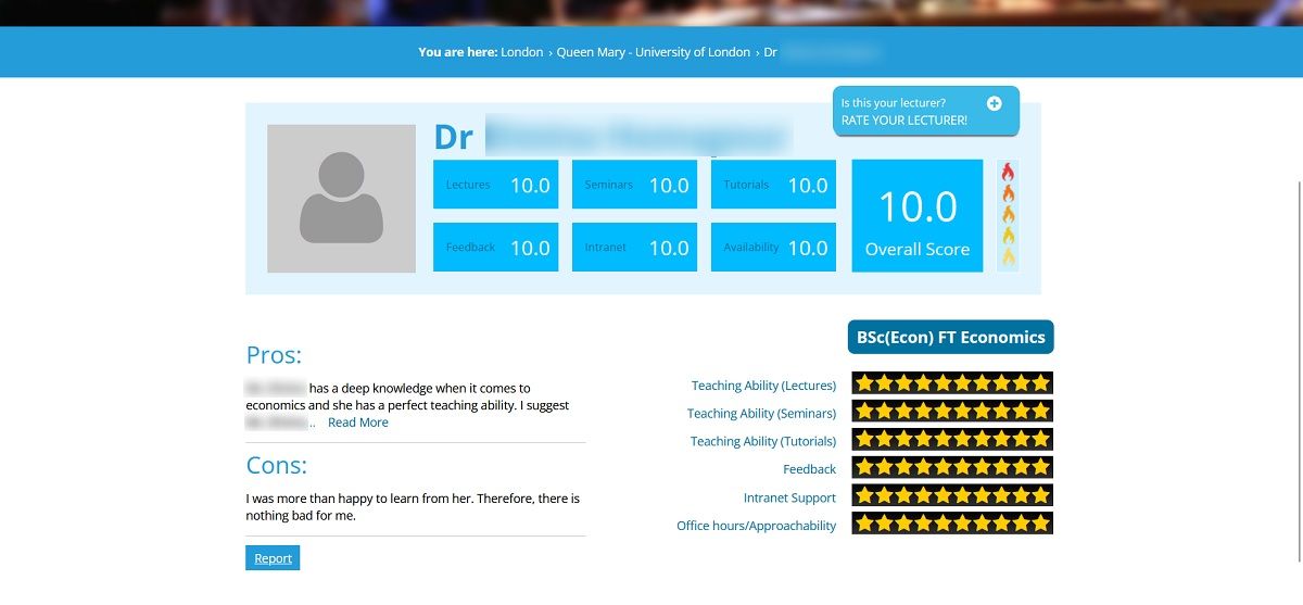 Rate Your Lecturer website overview.