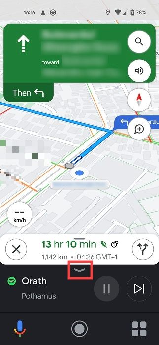 Spotify bar in Google Maps for Android with collapse option. 