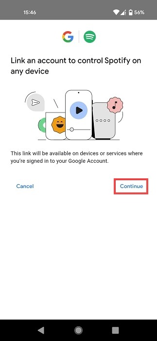 Linking Google account to control Spotify via Google Maps for Android. 