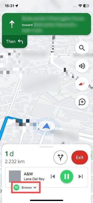 Spotify music bar in Google Maps for iOS. 
