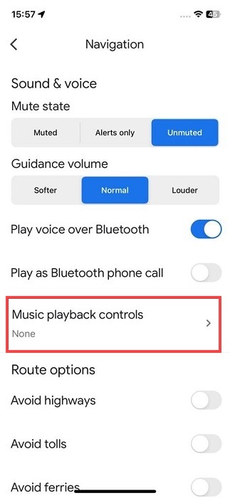 Visiting "Music playback controls" section in Google Maps for iOS. 