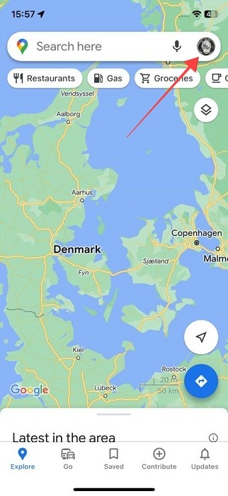 Tapping profile picture in Google Maps for iOS. 