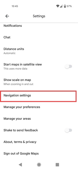 "Navigation settings" option in Google Maps for Android. 