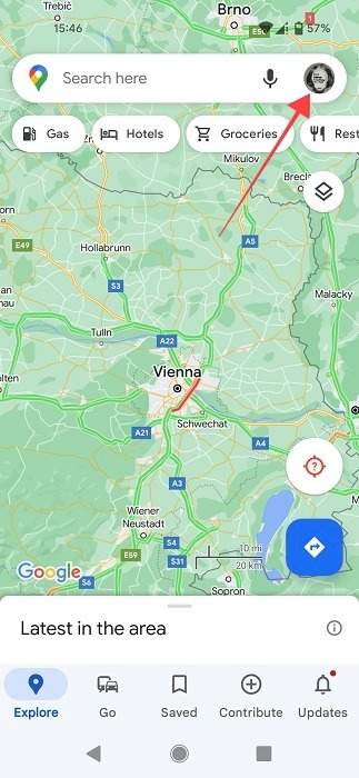 Tapping on profile picture in Google Maps for Android. 