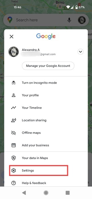 Accessing Settings in Google Maps for Android. 