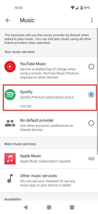 Spotify as default music service in Google Maps for Android. 