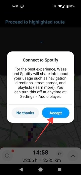 Request to connect Waze to Spotify. 