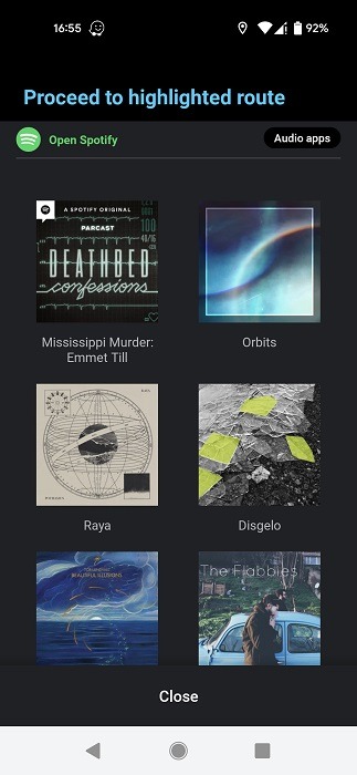 Recently played music from Spotify shown in Waze.