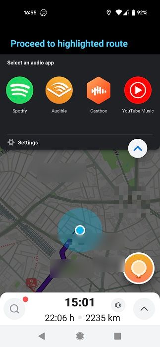 Selecting a music app in Waze.