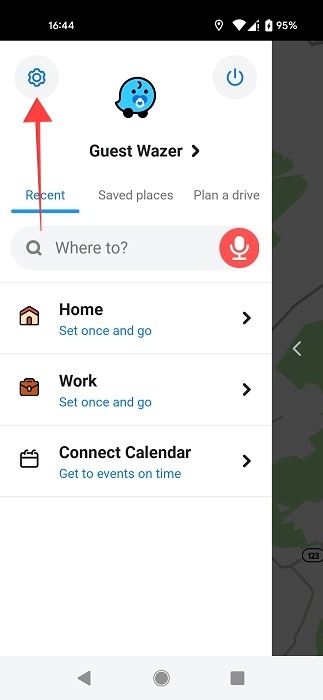 Going to Settings in Waze.