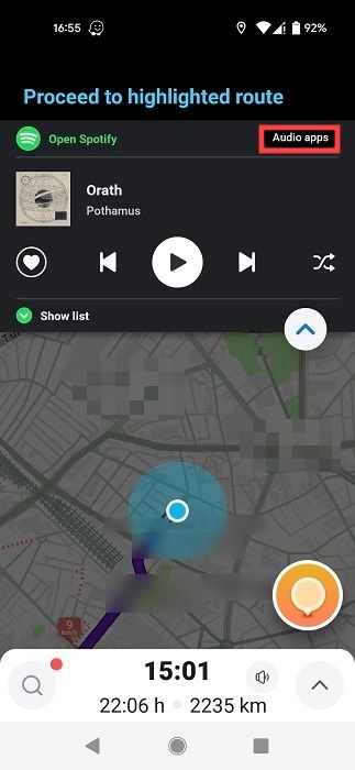 "Audio apps" option in Waze.